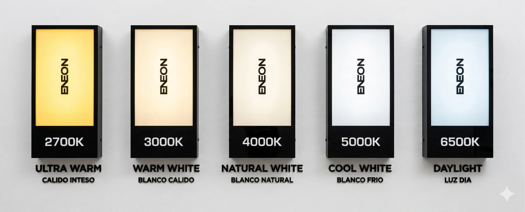 Temperaturas de color LED ENEON: 2700K ultra cálido a 6500K luz día